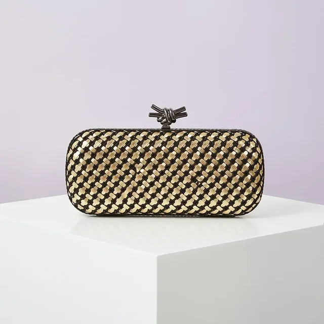 Złota wieczorowa kopertówka dla kobiet Skórzana i jasna tkana torebka Elegancka damska metalowa torebka imprezowa Bolsas Femininas