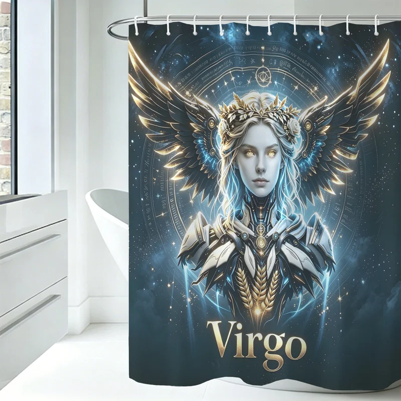 180x180cm Microfiber Shower Curtain,Waterproof,Easy To Install,Mechanical Futuristic 12 Zodiac Signs Print,Bathroom Decor