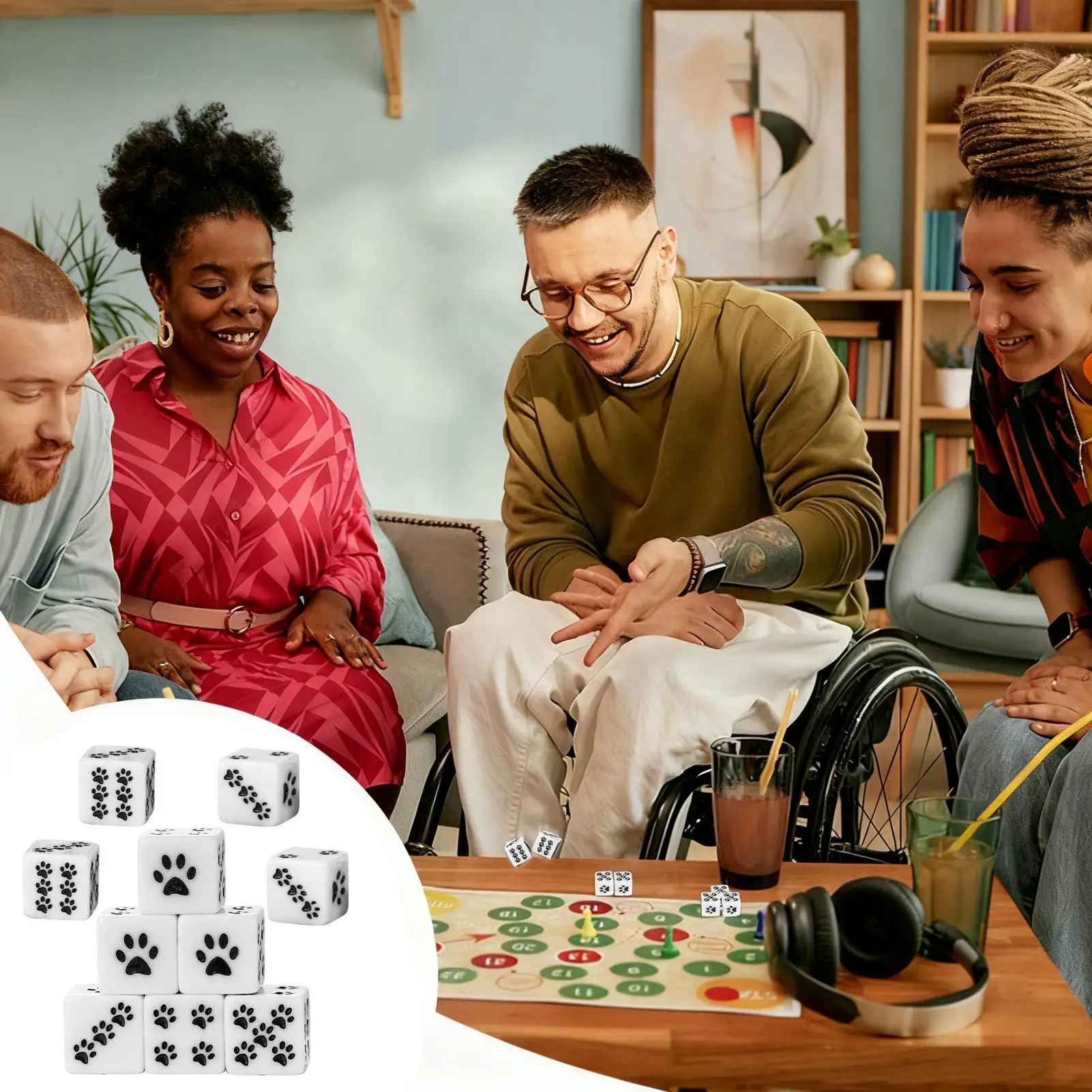 Table Game Dice 10 Pieces Cartoon Cute 6-Sided Cat Paw Pattern Board Game Dice For Camping Home Picnic Dormitory Travel Family