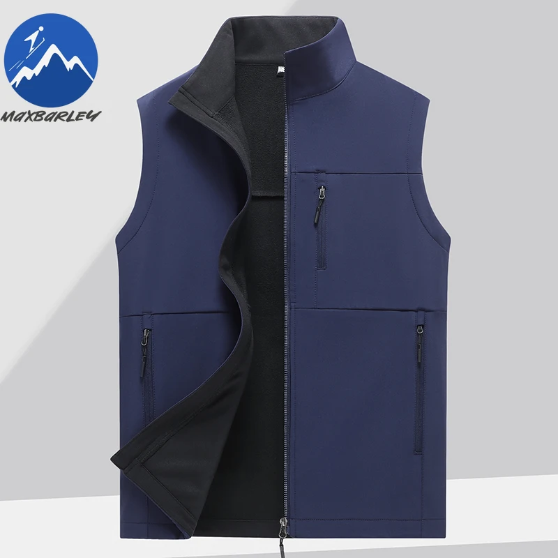 Maxbarley New Softshell Vest Mens Winter Fleece Camping Waterproof Sleeveless Jacket Fashion Hiking Gorpcore Windproof Coat