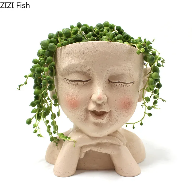 Succulent Plant Cultivation Pot Character Statue Storage Box Resin Craft Gardening Potted Plant Nursery Pot Courtyard Decoration
