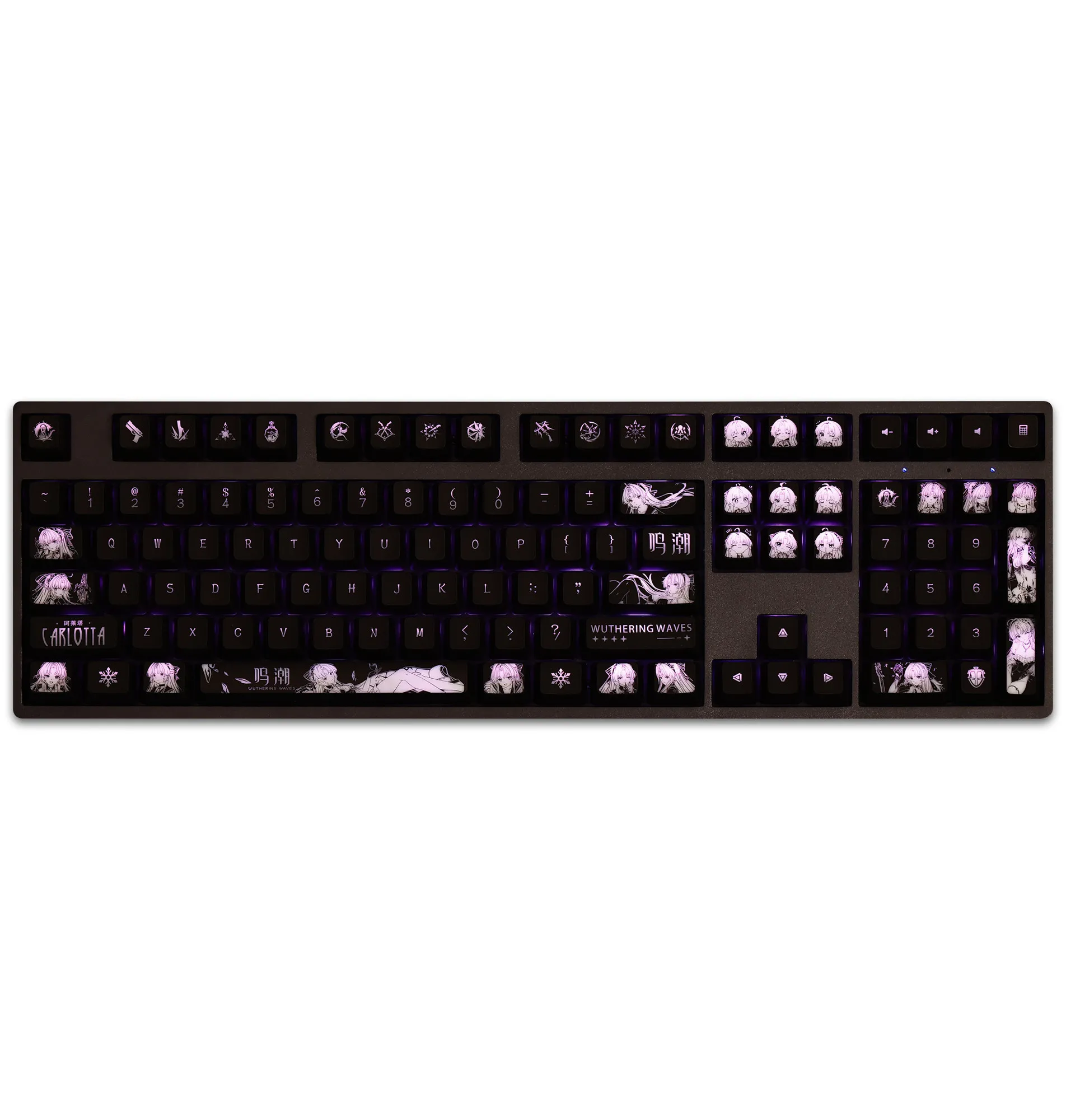 104 Keys/Set Carlotta Wuthering Waves Backlit Keycaps PC Coating for Logitech G512 Razer BlackWidow Huntsman Corsair K70 K95