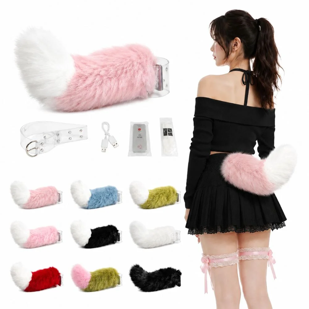 Voice Control Electric Fox Tail Belt Rechargeable Realistic Role-playing Belt Remote Control Fluffy Plush Electric Tail