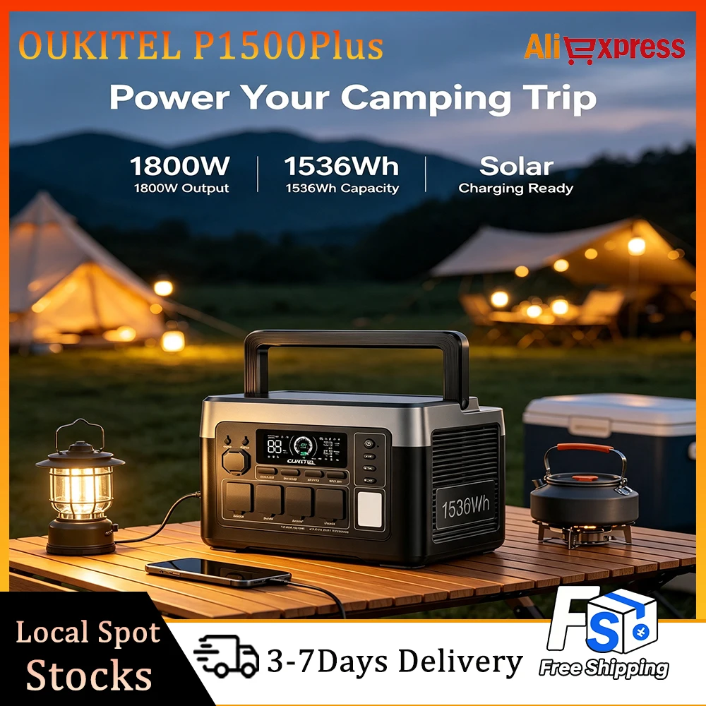 OUKITEL P15000 Plus Power Station, 1800W Portable Power Station, 1536Wh Solar Generator, Pure Sine Wave Power Station, Portable Power Station For Camping, Home Backup Solar Generator, Rechargeable Outdoor Power Supply