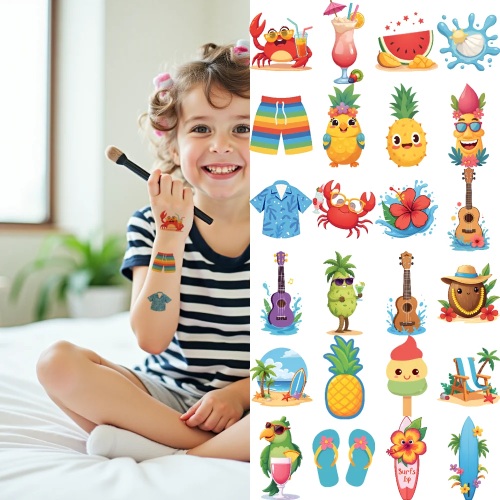 

54pcs Temporary Tattoo Pineapple Stickers Temporary Tattoo Stickers Floral Stickers Cartoon For Arms Shoulders Boys