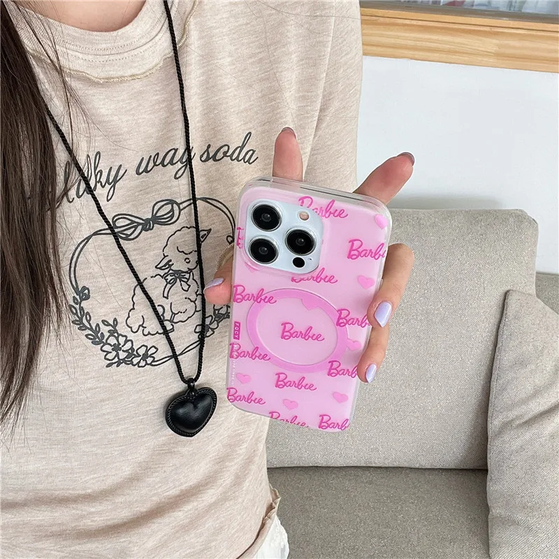 Barbie Girl Holder Phone Case for iPhone 12 13 14 15 Pro Max Plus 15ProMax For Magnetic Magsafe Wireless Charge Cover Funda