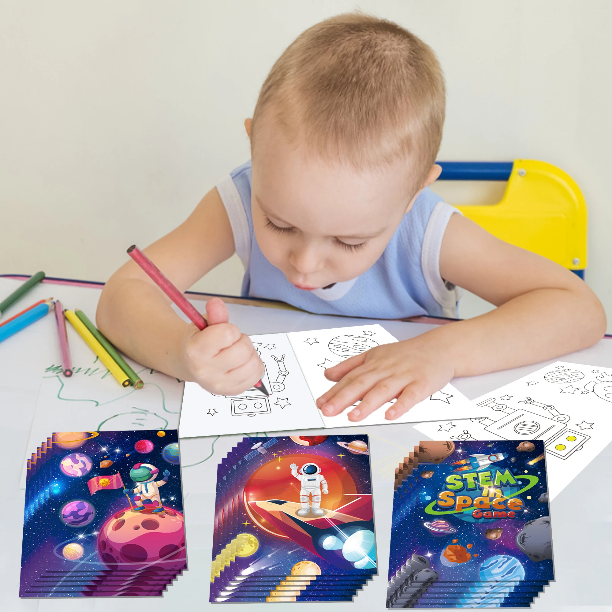 12pcs Kids Children Educational Toys Cartoon Space Theme Graffiti Painting Picture Books DIY Magic Water Coloring Drawing Book