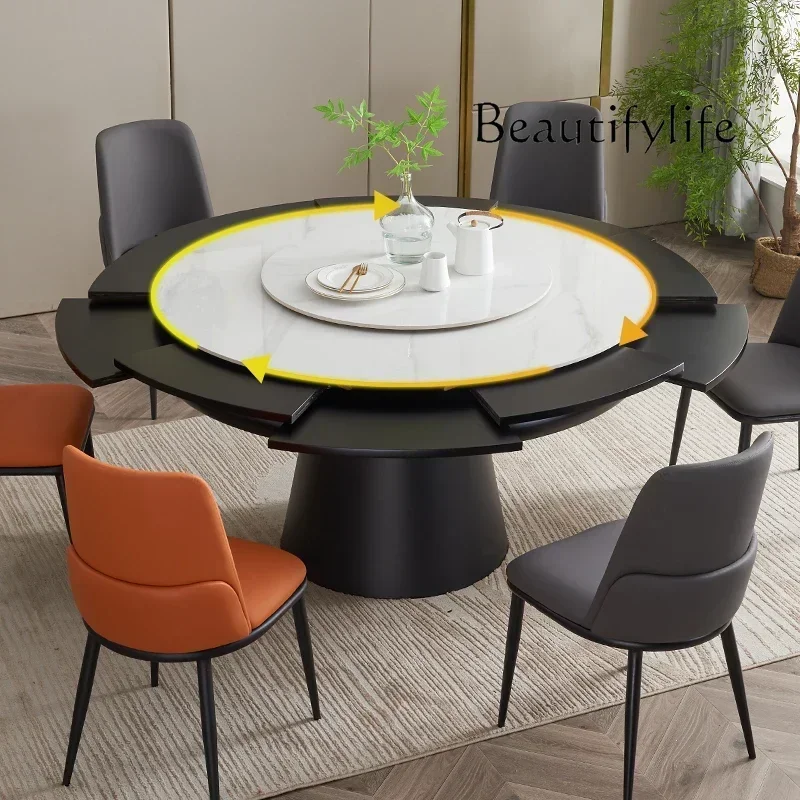

N Rock slab rotating telescopic dining table Variable solid wood round table with turntable variable diameter dining table