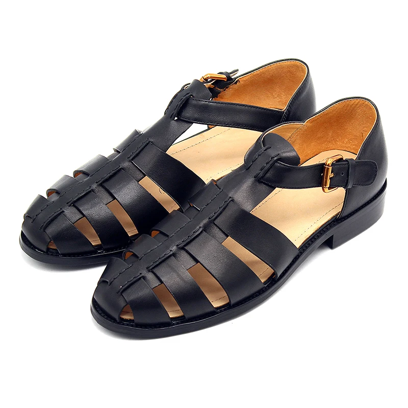 Luxury Men Gladiator Shoes Handmade Vintage Cow Leather Outdoor Street Sandals Summer Beach Shoes Sandalias Hombre