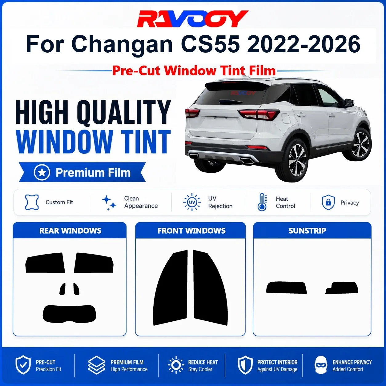 Premium Pre-Cut Window Tint For Changan CS55 2022-2026 Front & Rear Windows UV Heat Rejection Privacy Film