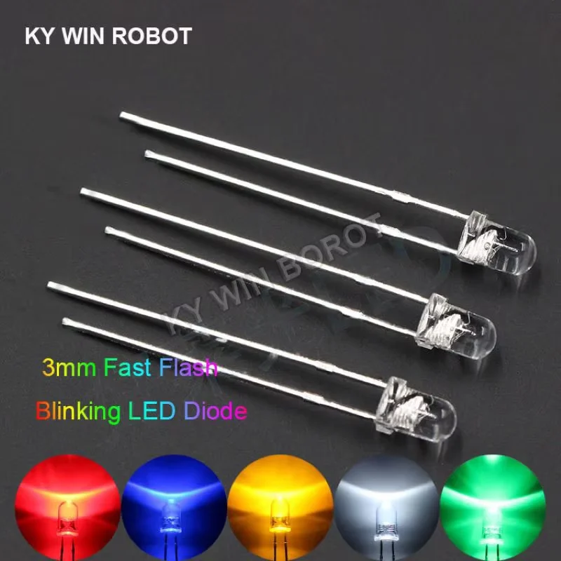 50 sztuk 3mm biały zielony czerwony niebieski żółty dioda elektroluminescencyjna automatyczne miganie kontrola lampy błyskowej LED miga 3 mm dioda LED 1.5HZ
