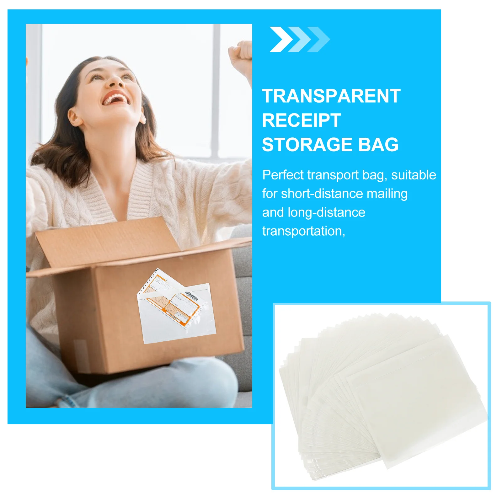 

50Pcs Waterproof Transparent Self-Adhesive Checklist Bags for Express Box Packing List Receipt Holder Window Type Receipt Bag