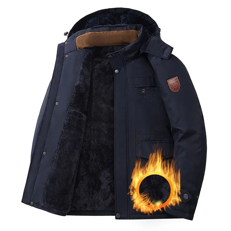 معطف سميك الشتاء في الهواء الطلق الجري الرياضة يندبروف الدافئة الصوف مقنعين سترة البضائع الرجال القابلة للإزالة سميكة الدافئة جاكيت من الصوف
