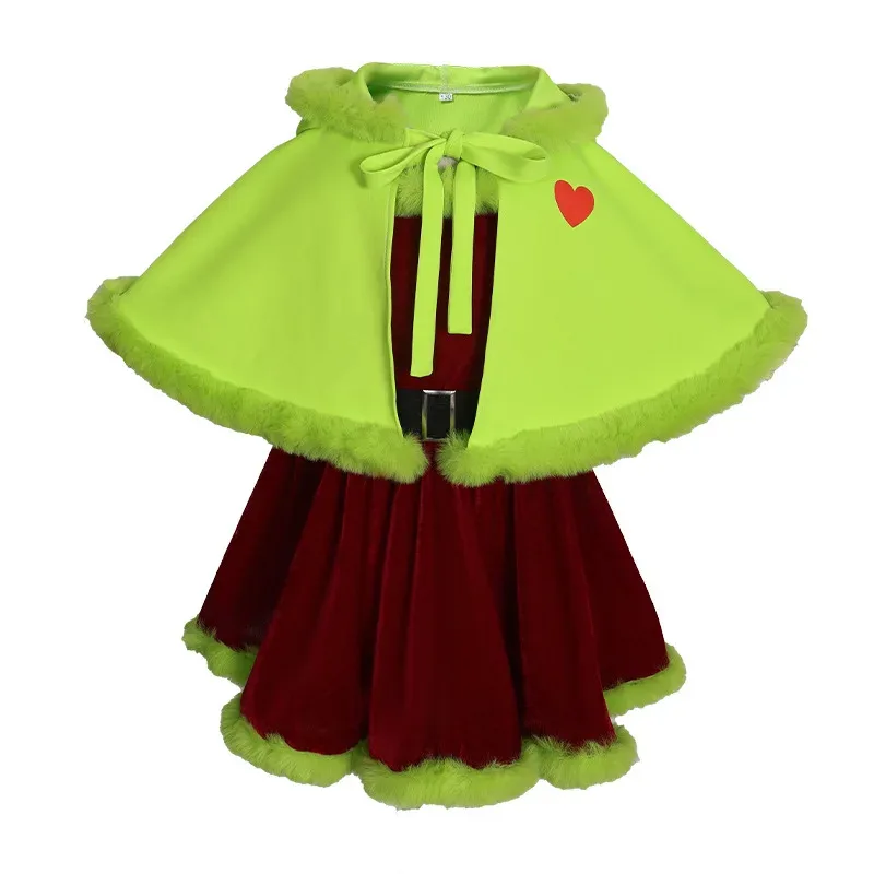 

ABC123Аниме Зеленый плюшевый монстр Косплей Лесное платье с плащом для девочек Хэллоуин Рождественский костюм Ff;5,c'8.m;0'