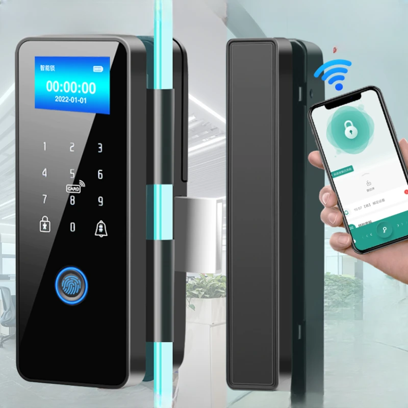 Code lock glass door fingerprint lock free hole frameless frameless office single and double door smart electronic access lock