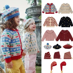 Christmas Costume Children Clothes Set 2024 KS Kids Girls Knitted Sweater Baby Girl Cute Party Embroidered Cardigan Hat Outwear