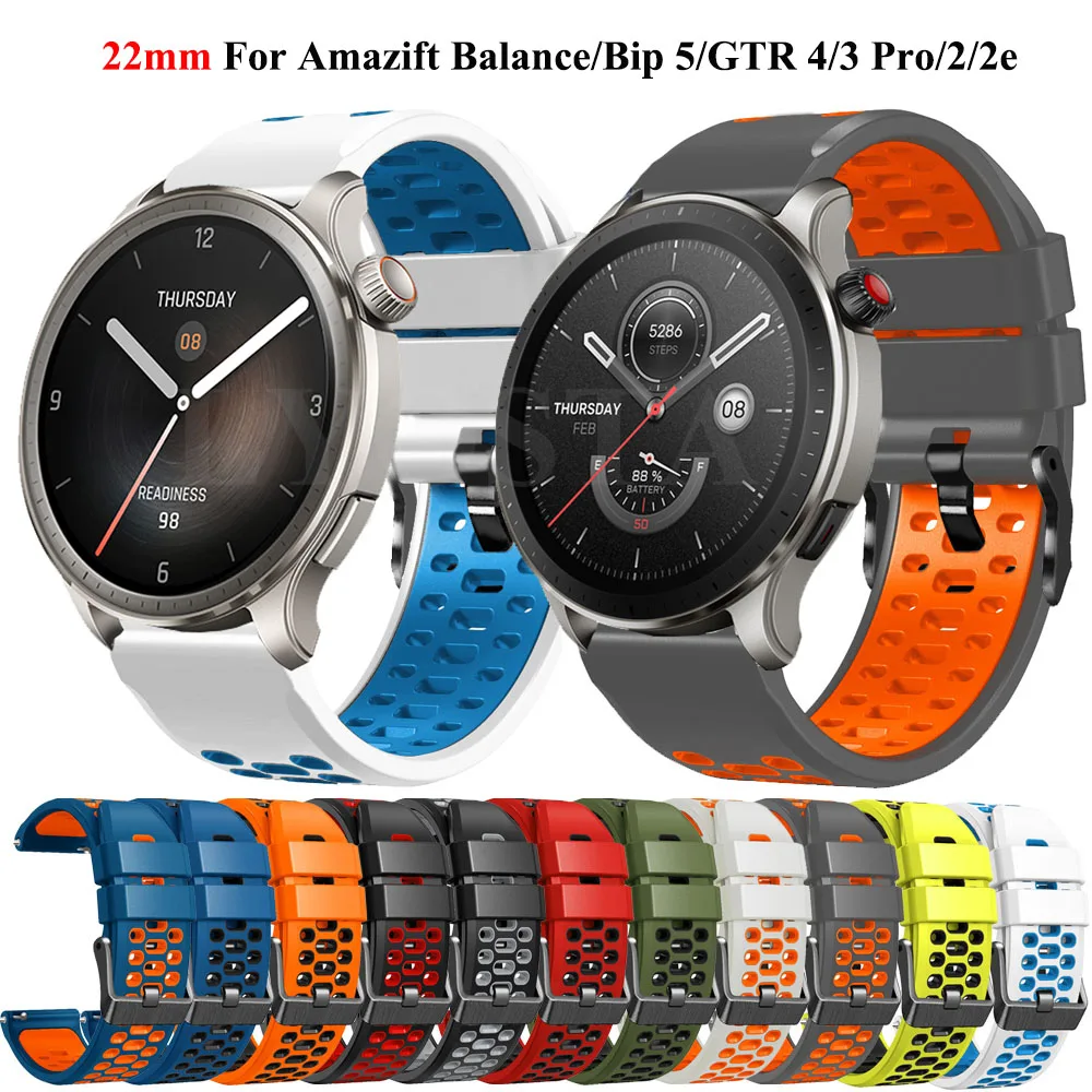 For Amazfit GTR 4 Smart Watch Strap 22mm Silicone Replacement Band Amazfit Balance Bip 5 GTR4/3 Pro 47mm/GTR3 GTR2 2e Bracelet