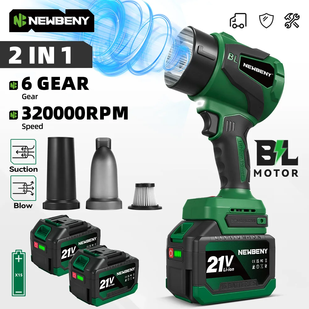 NewBeny 2-in-1 Bürstenloser 3000W Elektro-Turbogebläse-Jetventilator 650M/S Hochleistungs-Autotrockner Schnee- und Staubblasgerät für Makita-Akkus