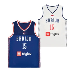 SRBIJA Basketball Jersey 15 Jokic Blue White Outdoor Sportswear Hip Hop Culture Embroidery Sweat Sewing Design