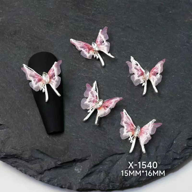 10pcs Hollow out  Chroma Butterflies Rhinestone Alloy Nail Charms 3d Nail Art Accessories Trinket