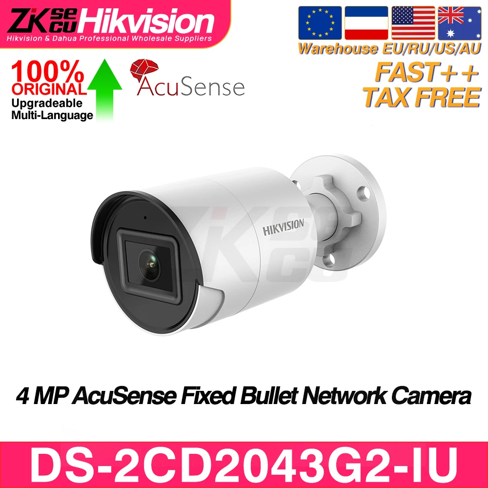 Hikvision 4MP IP Camera DS-2CD2043G2-IU AcuSense Human&Vehicle Detect Smart Event Built-in MIC SD Slot IP67 POE Bullet CCTV IPC