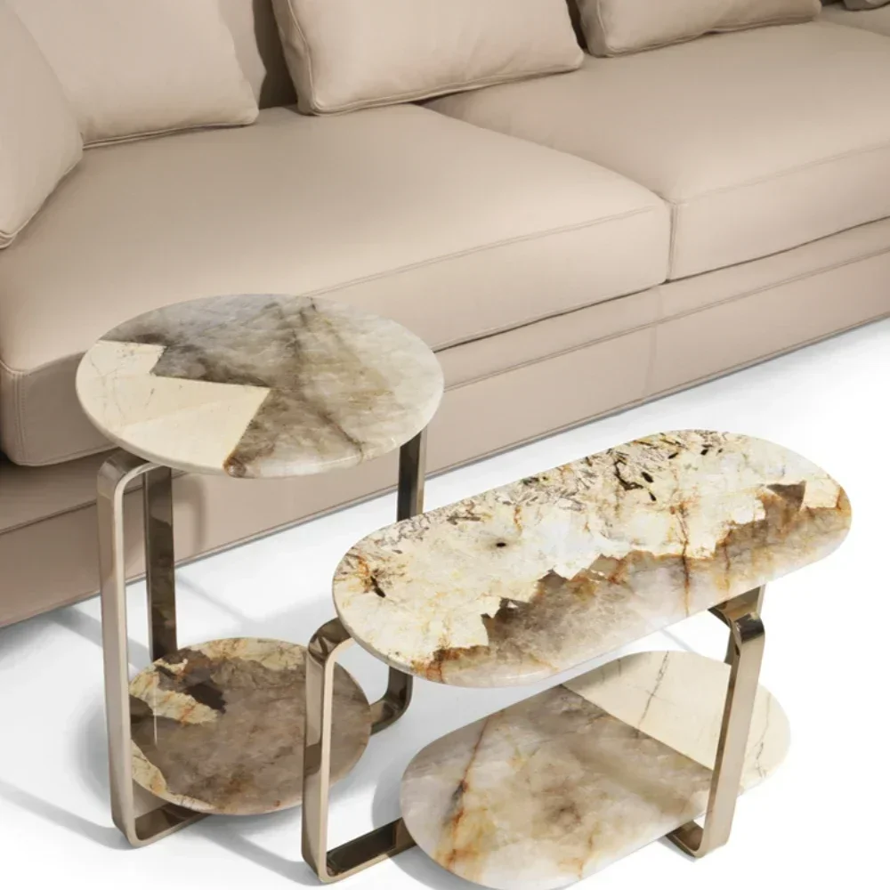 

Post-Modern Light Luxury Natural Luxury Stone Corner Table High-End Villa Sofa Side Table Combination