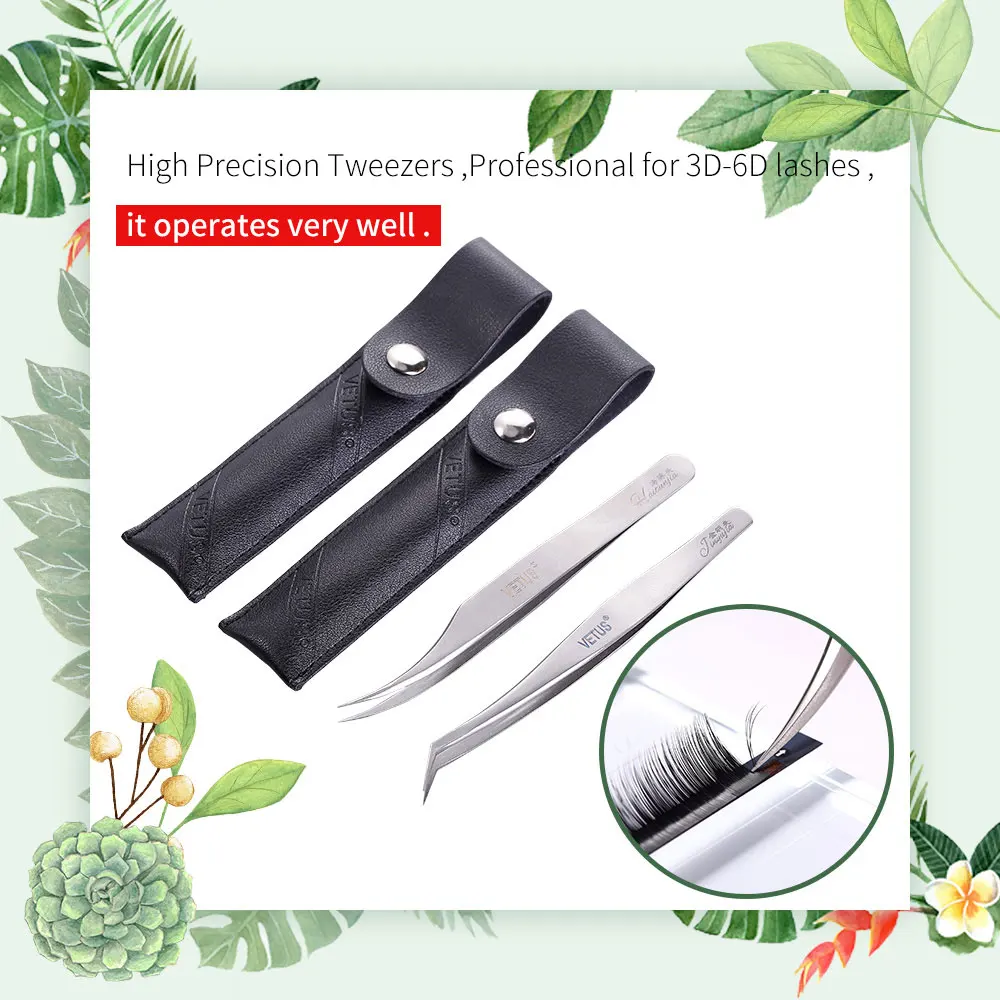 Vetus Professionelle Präzision Pinzette Edelstahl Für 3D-6D Wimpern Individuelle Wimpern Pinzette Set Leicht Blüte