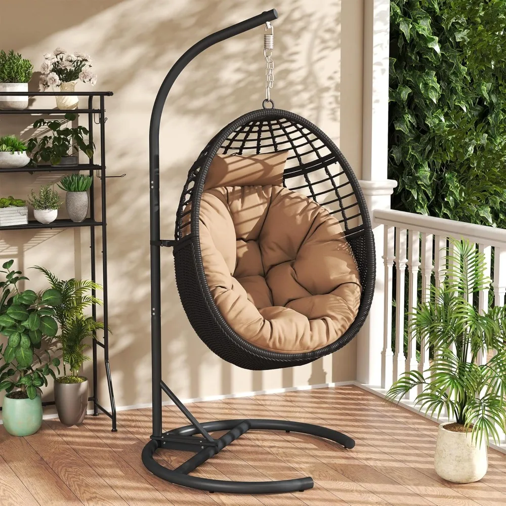 

Egg Swing Hanging Chair with Stand, Rattan Egg Hammocks Chair with Cushion Pillow for Indoor Bedroom Patio Garden ,Hammock