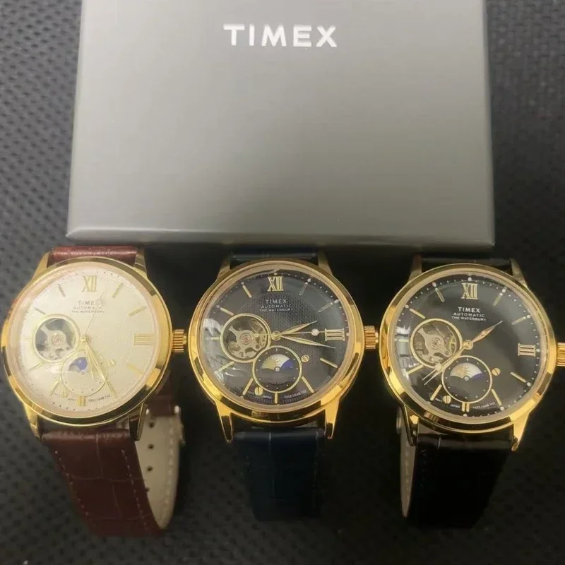 TIMEX Automatische Marke Herrenuhr Luxus Freizeit Multifunktionsuhren für Männer Kalender Lederband Armbanduhr