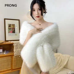 Faux Fur Wedding Shawl Woman Party Bride Cape Cloak Autumn Winter Banquet Stage Dress Scarf Bridal Wrap Bolero Accessory Stock