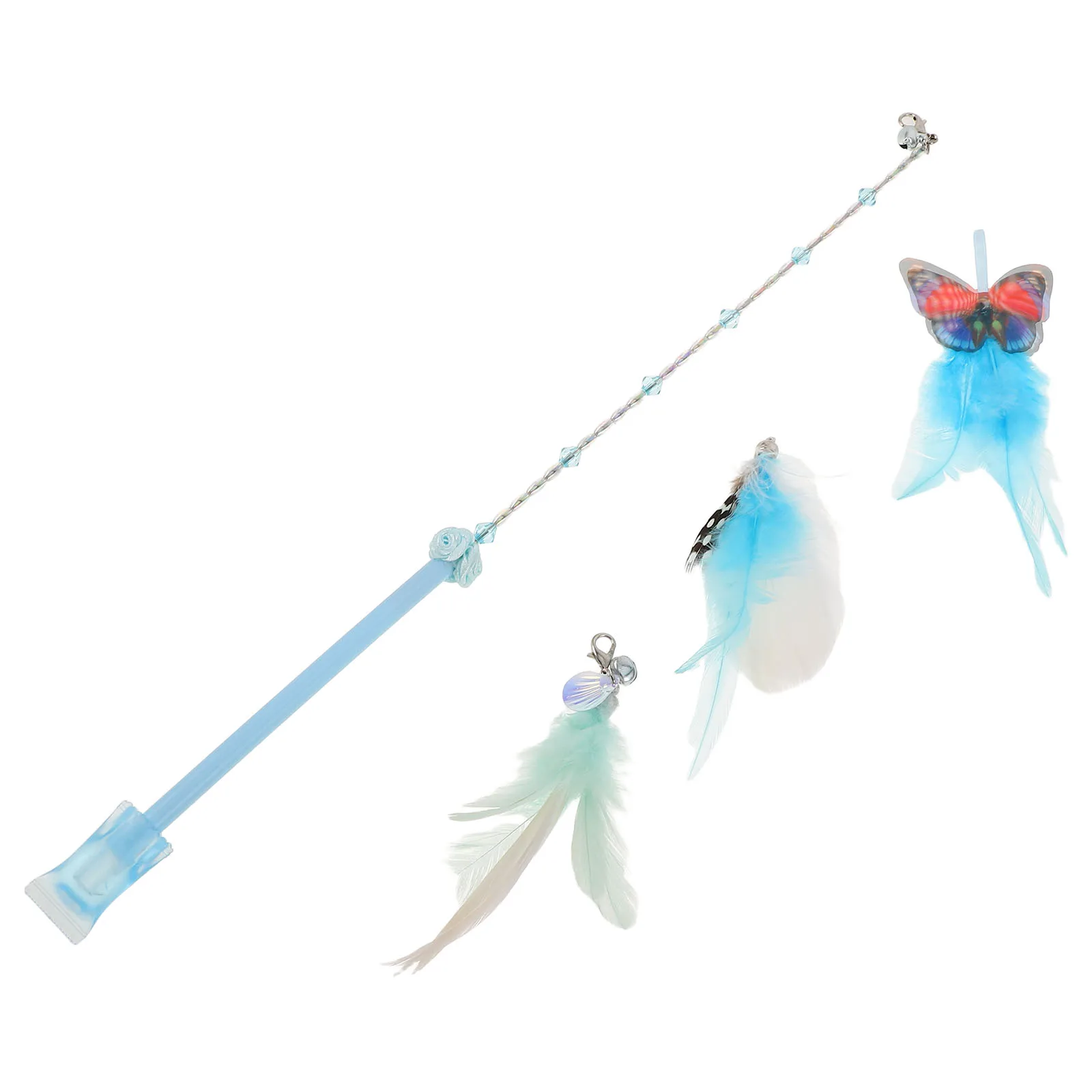 

1 Set Wand Stick Teaser Wand With 3 Interchangeable Heads Cat Fishing Pole For Indoor Play Kitten Exercise Hunting Training