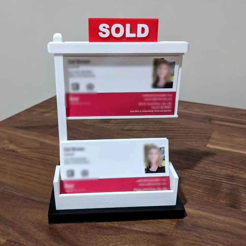 Sold Sign Real Estate Business Card Holder Removable Large Capacity Desktops Card Display Stand Open Design Wood