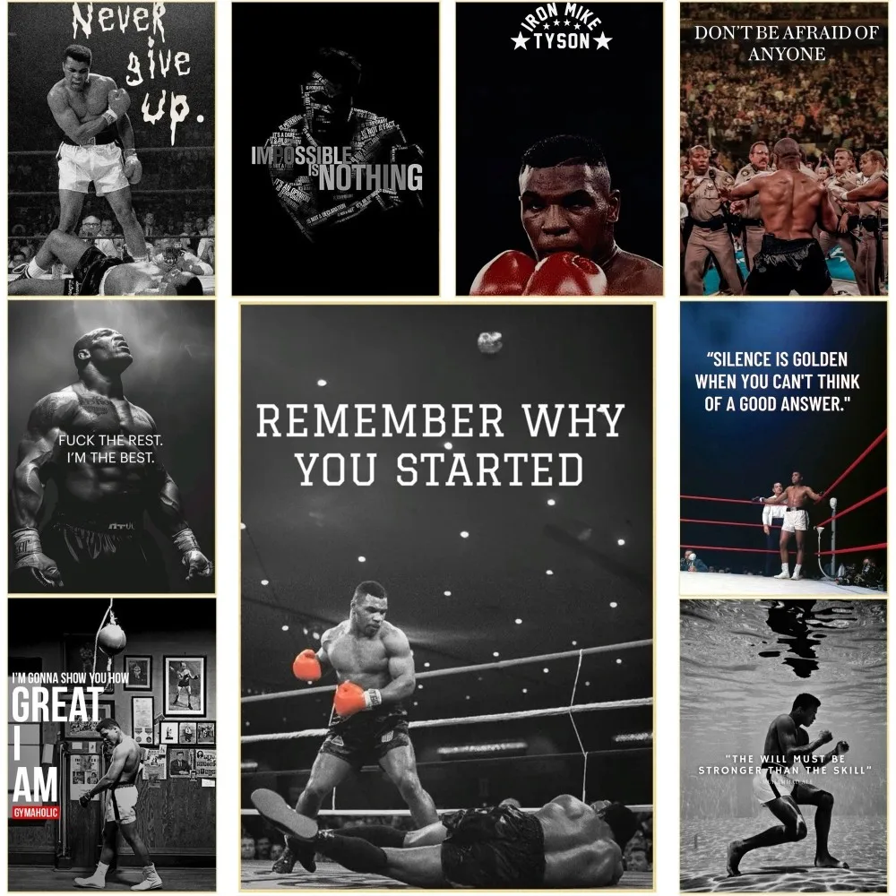 Boxer Mike Tyson M-Muhammad Ali M-Motivational Quote Poster Self-adhesive Art Waterproof Paper Sticker Wall Decor