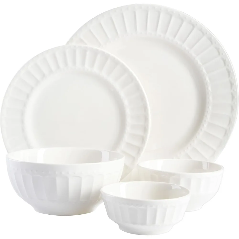 Casa Zen Buffet Porcelana Dinnerware Set, branco gravado, serviço para 8, 40pcs, 40pcs