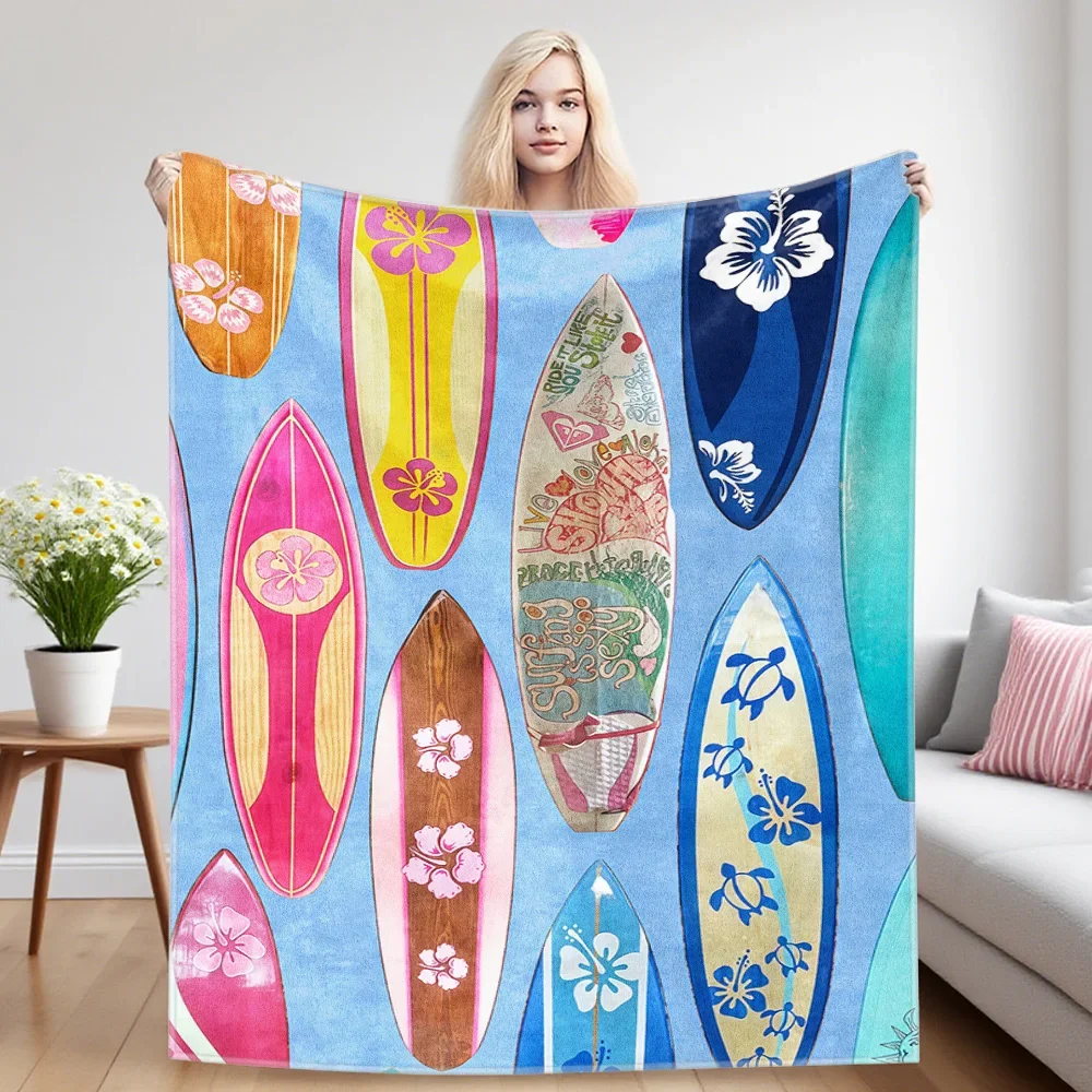 Vibrant Surfboard Pattern Throw Blanket Cozy Beach Decor Boho Living Room Couch Throw Gift
