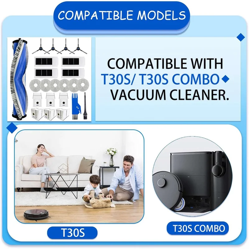 B26B For ECOVACS DEEBOT T30s / T30s Combo Robot Vacuum Cleaner Main Side Brush Hepa Filter Mop Cloth Dust Bags Parts