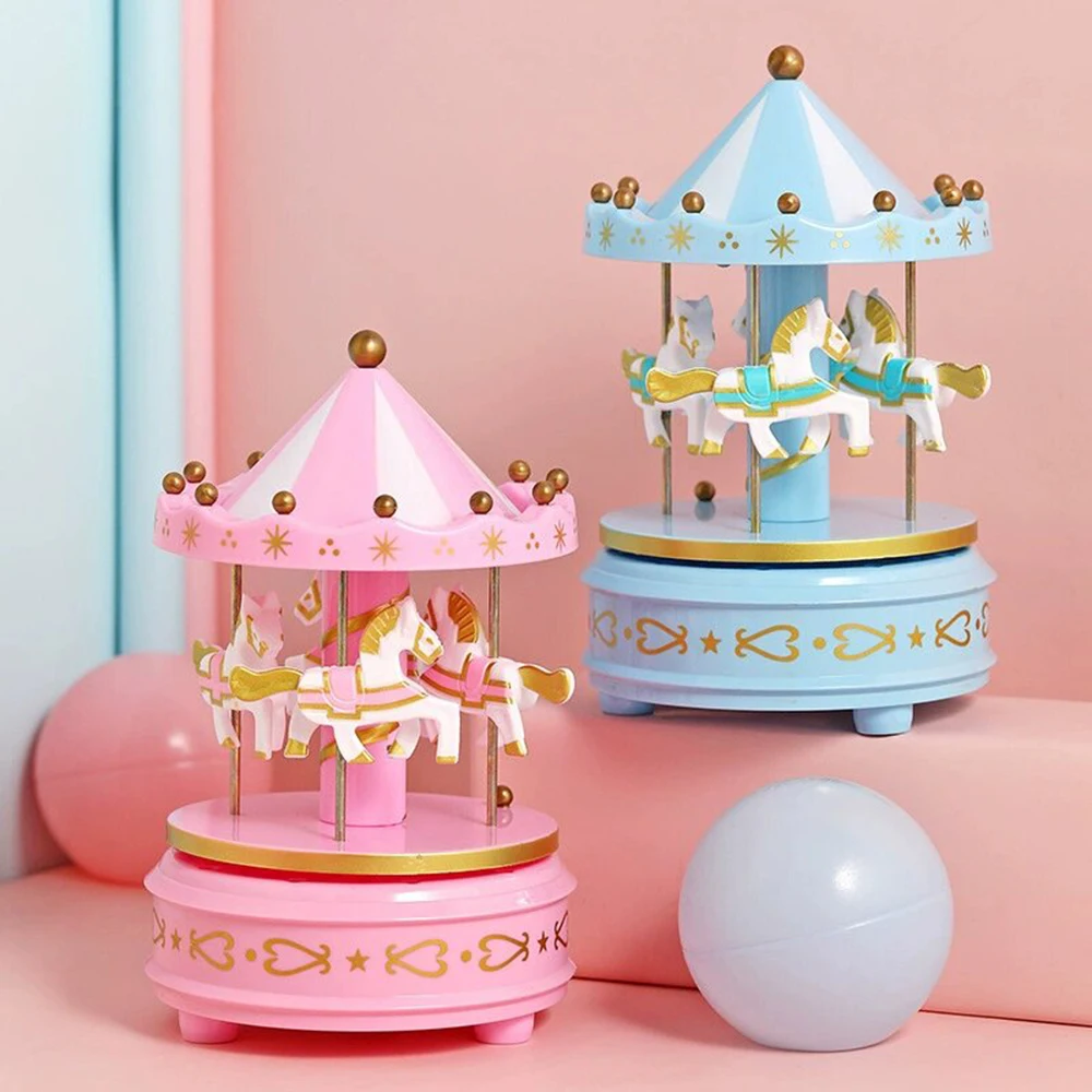 1pc Blau Rosa Luxus Karussell Kuchen Topper für Geburtstag Romantische Hochzeit Party Luxus Karussell Handarbeit Kuchen Dekoration Geschenke – Detail 2
