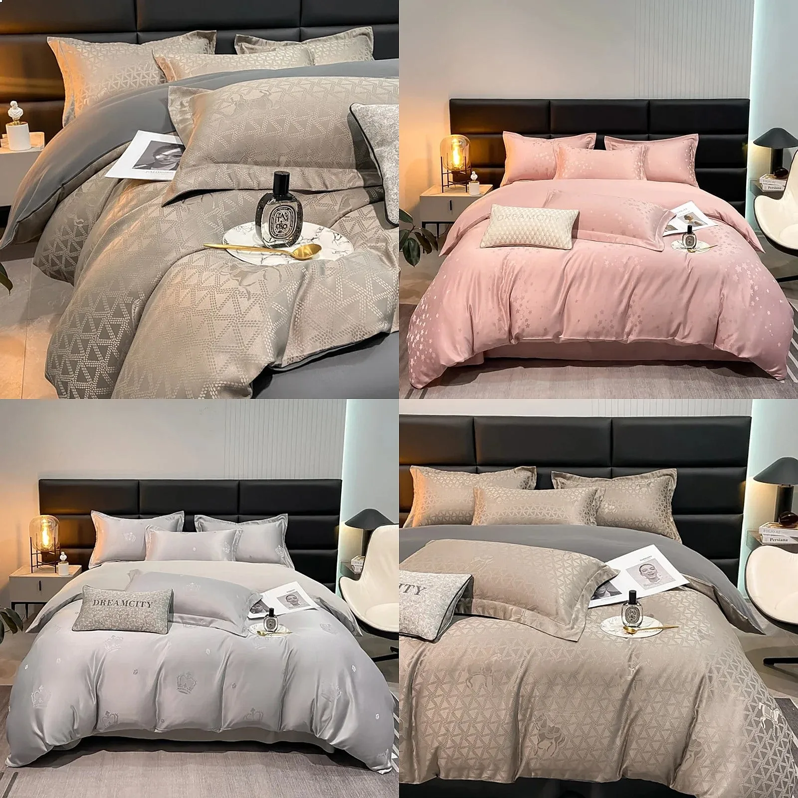 Embroidered Tencel Breathable Washable Satin Jacquard Quilt Cover Bedding Set 4-Piece Double Bed Universal