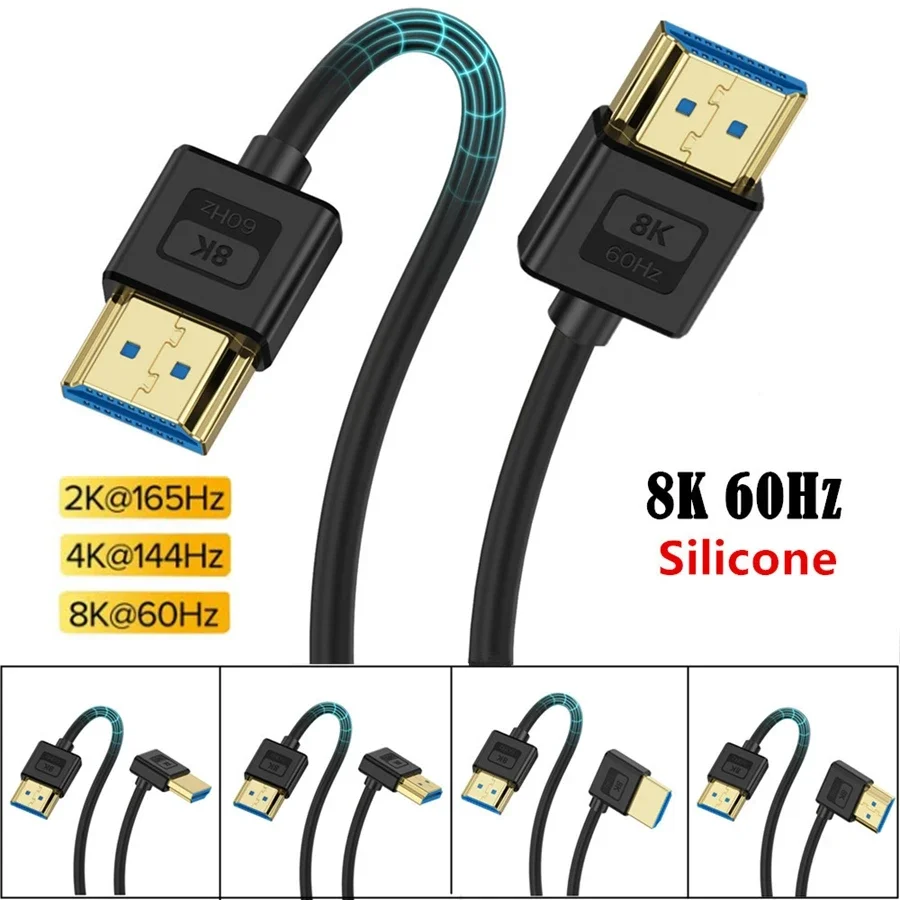 Silicone 8K HDMI Micro Mini To HDMI 2.1 Cable Ultra High Speed HDMI Cord 48Gbps Support 8K@60Hz 4K@120Hz EARC HDR10 HDCP 2.2 2.3