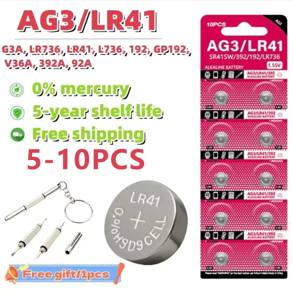 5-10PCS 1.55V AG3 LR41 Button Batteries SR41 392 192 Round Cell Coin Alkaline Battery L736 384 SR41SW For Watch Toys Clock