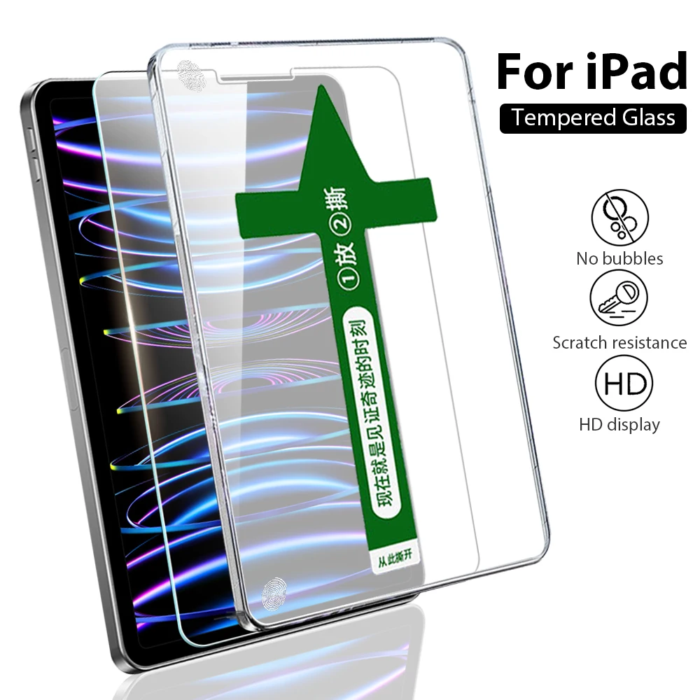 For Ipad Pro 11 12.9 6th 2022 Mini 6 Tempered Glass Screen Protector For Ipad Air 4 5 10th 9th Generation 10.9 10.2 9.7 HD Film