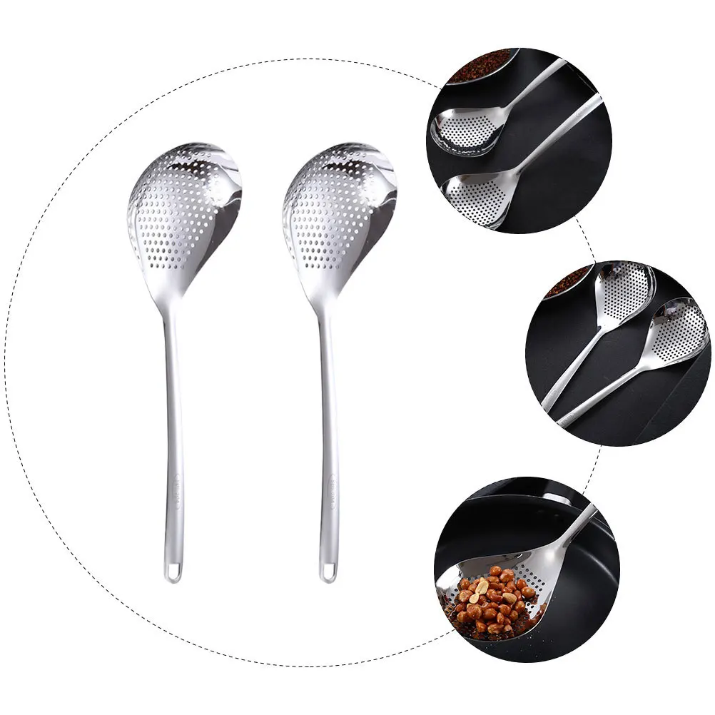 

Stainless Steel Colander Scoop Slotted Spoon Kitchen Strainer Flat Bottom Lightweight Portable Rust Proof Filter Tool