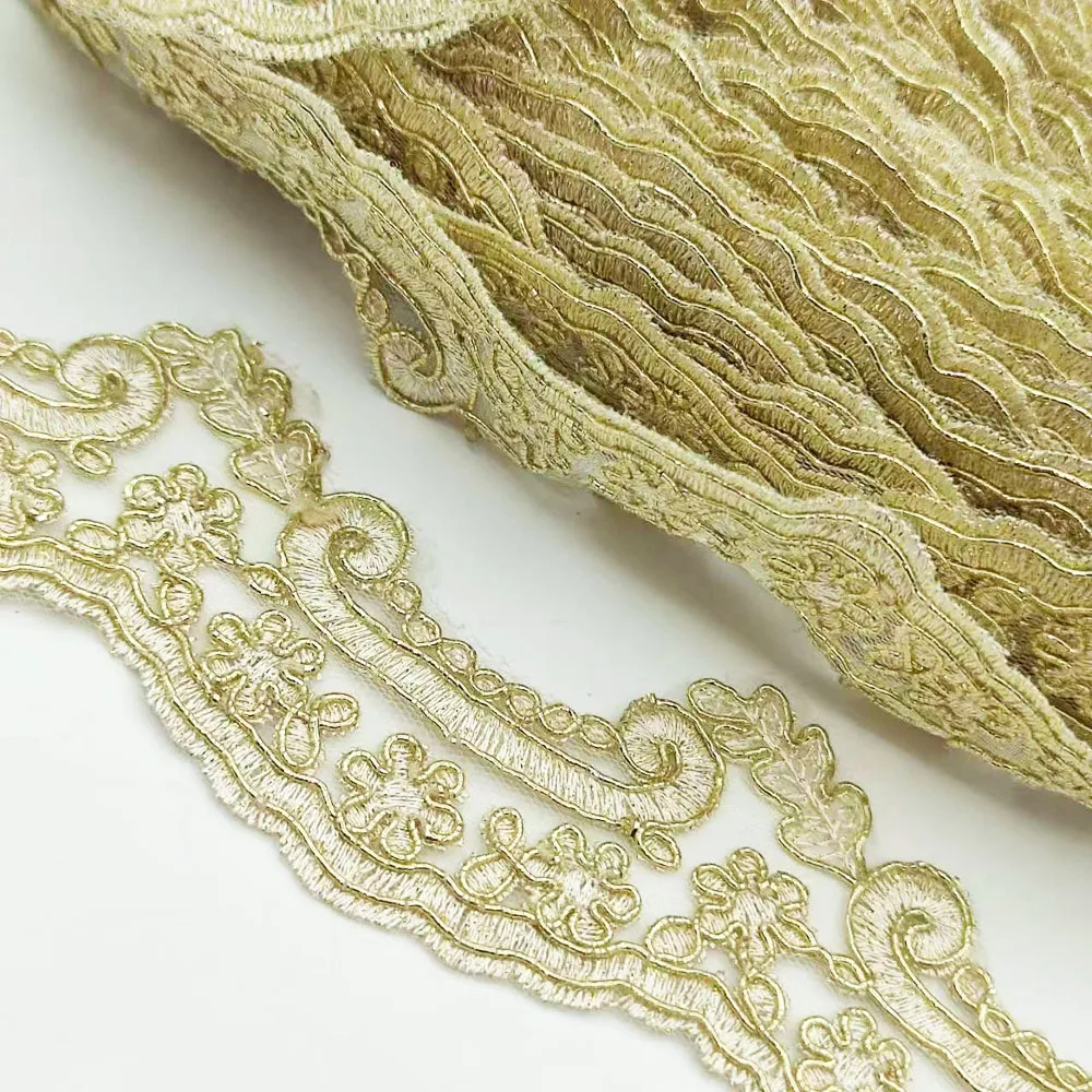 Golden Lace Trims for Dress Costume Trimmings Applique Home Textiles Ribbon Crafts Sewing Fabric New lace