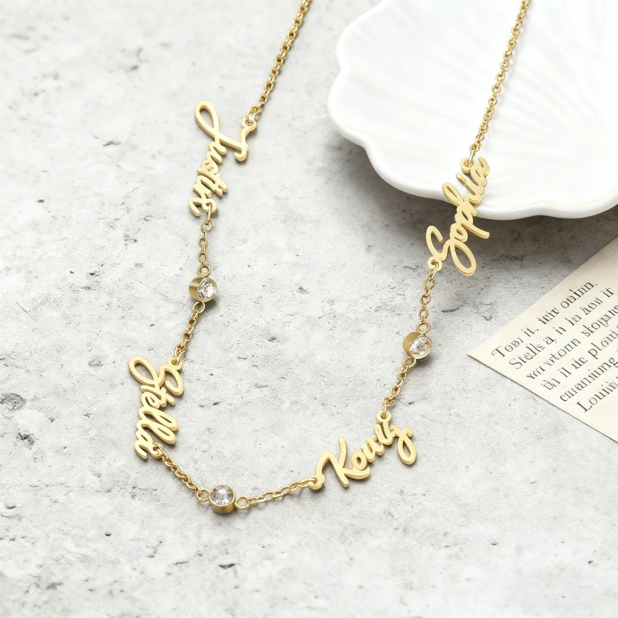 

Acheerup персонализированное ожерелье с 1-4 именами для женщин из нержавеющей стали с буквами на заказ, семейная цепочка с камнем, ожерелье, подарок на день рождения