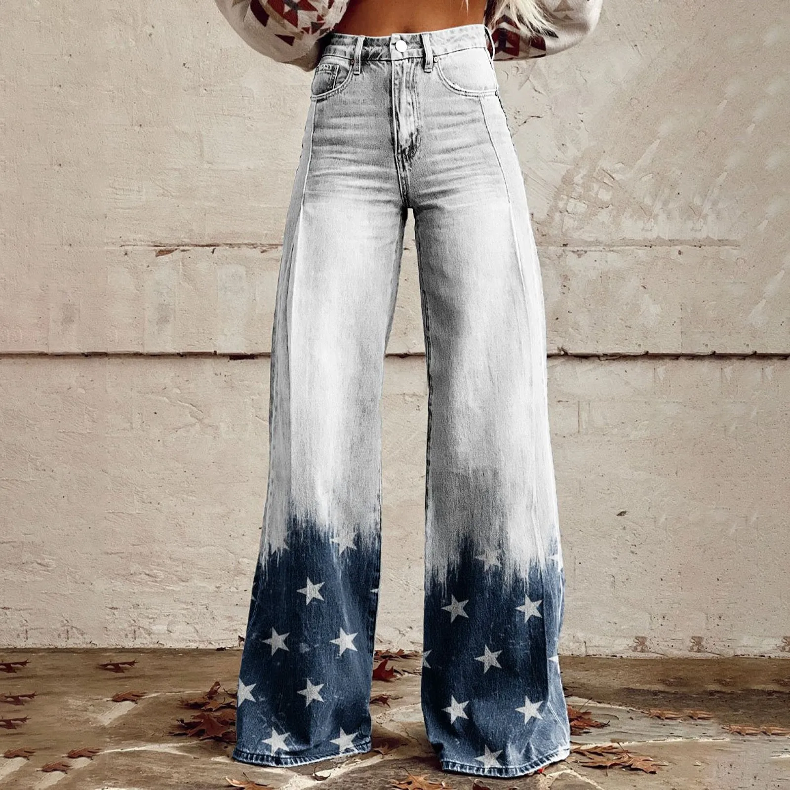 Womens Versatile Large Y2K Wide Leg Pants With Loose Style and Imitation Cowboy Bell Pants Retro Flower Printed Lady Pants