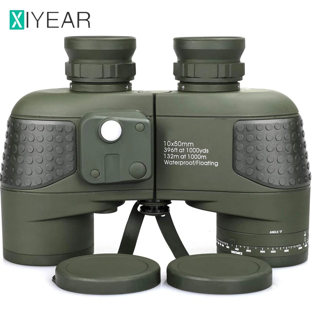 Binoculars 10x50 Marine Military Telescope Adults Waterproof With Rangefinder Compass BAK4 Prism HD Bird Watching For Hunting
