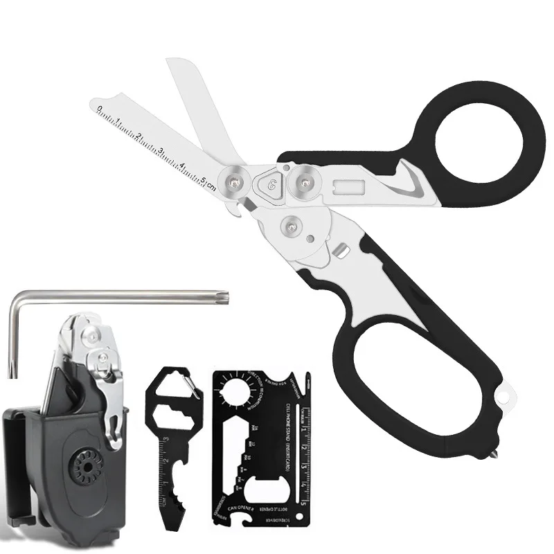 Multifunctional Folding Trauma Scissors Emergency Scissors with Cutter and Glass Breaker for Outdoor Camping Rescue Tools