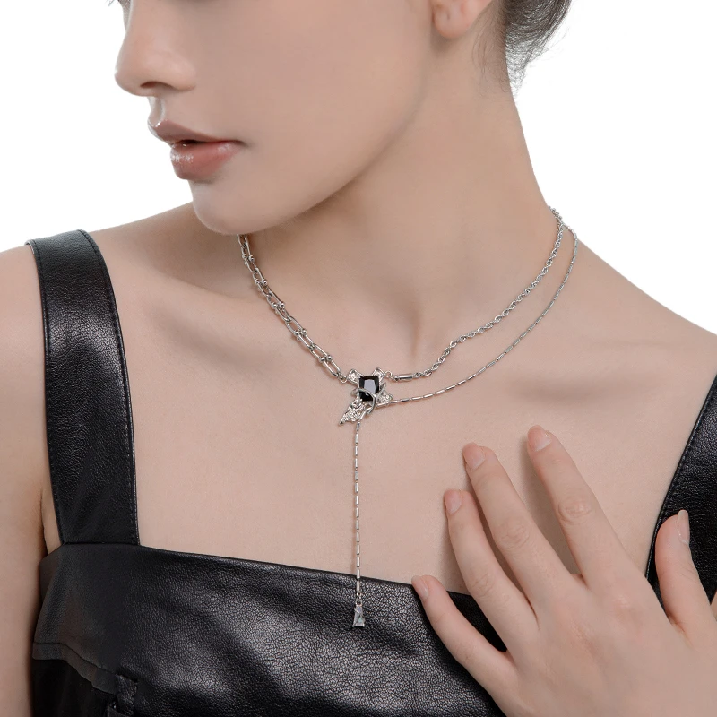 MASW Original Design Chain Necklace For Women Cool High Quality Brass Silver Plated Black Pendant Necklace Jewelry For Women