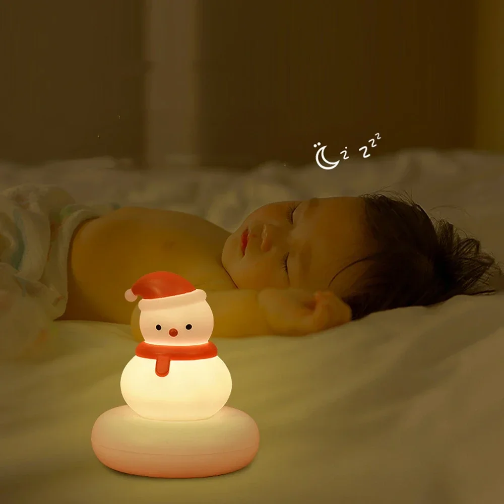 Christmas Night Light, Snowman Cat Bedside Lamp for Kids Tap Control Rechargeable Nursery Lamp Table Lamp for Bedroom Camping Ro