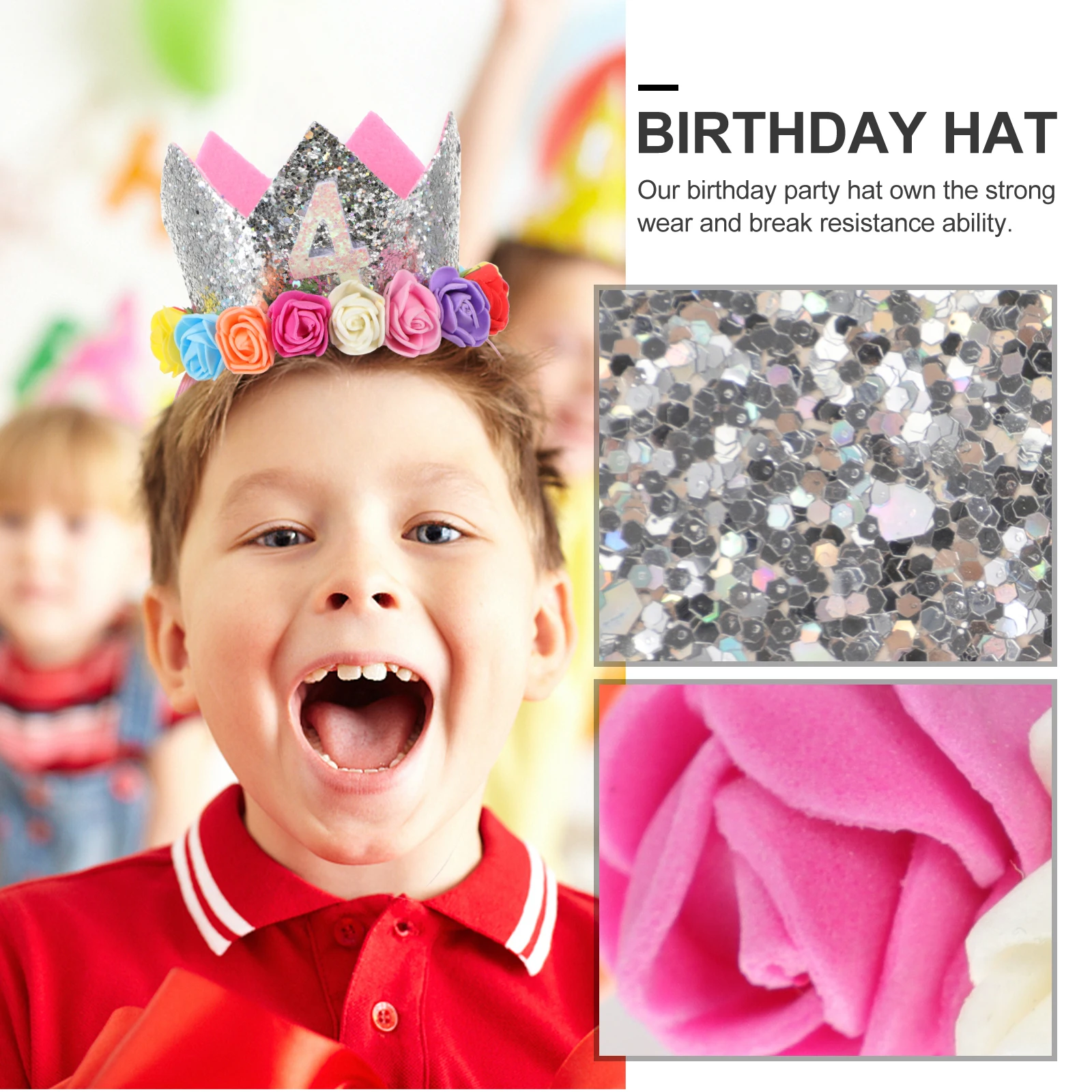 

1pc Glitter Birthday Simulated Flower Party for Kids Crown Hat Light Compact Portable Party Supply Decor Hat